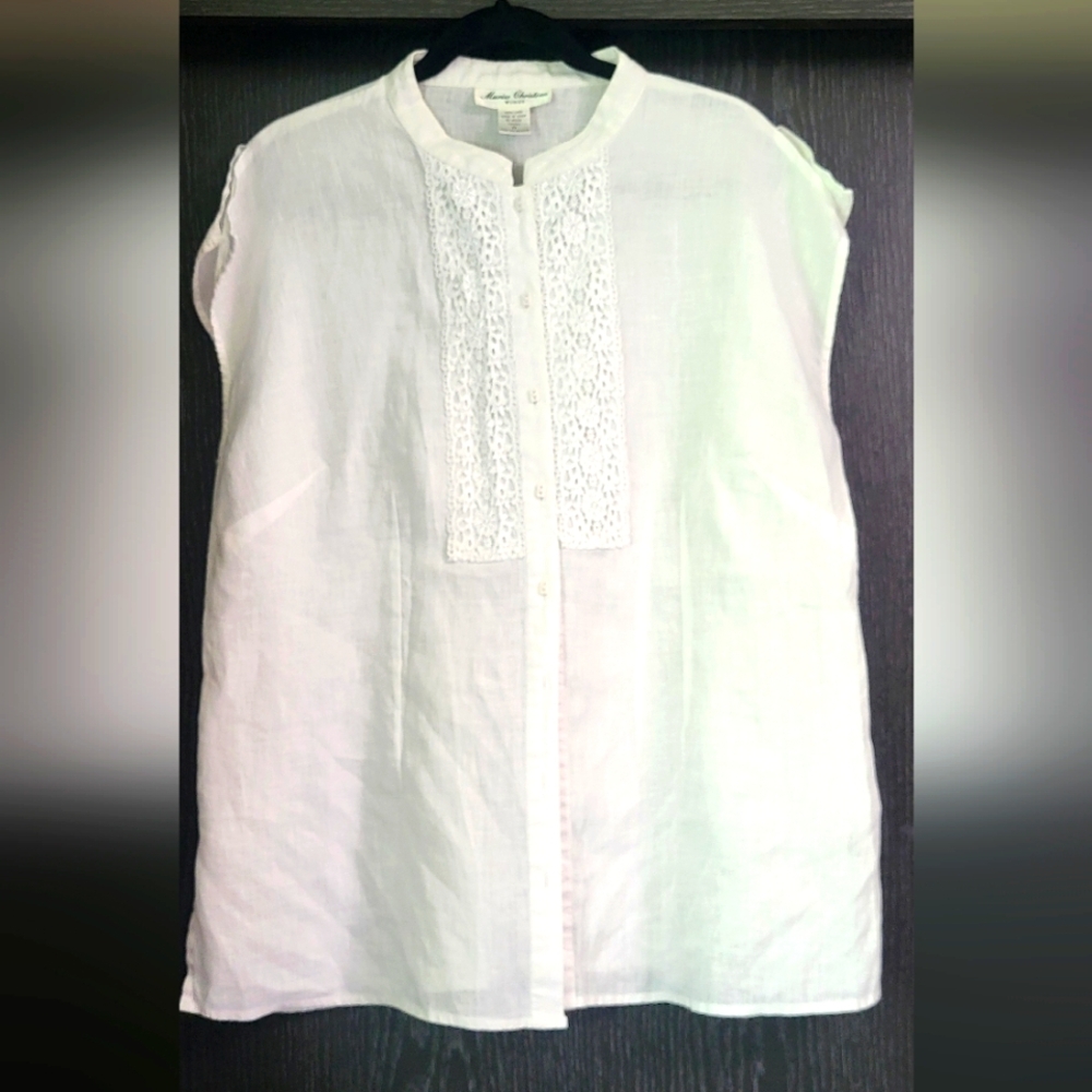 White Sleeveless Blouse with Lace Detail